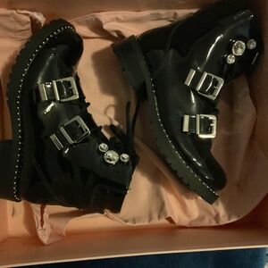 Sophia Webster Patent Leather Back Studded Biker Boots